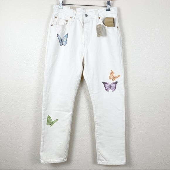 Levi’s 501 Original Fit Straight Leg Butterfly Print Jeans Size 28X28 Women - Picture 2 of 16